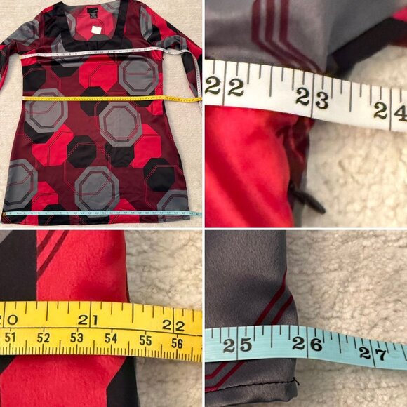 Womens Size XL Satin Dress Geometric Print Poet Sleeves Button Detail Mixit Mod - Picture 7 of 10